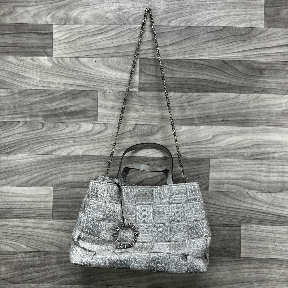 Alma Tonutti‎ Tote Bag Women's Gray Basket-Weave Pattern Metallic Woven Straps